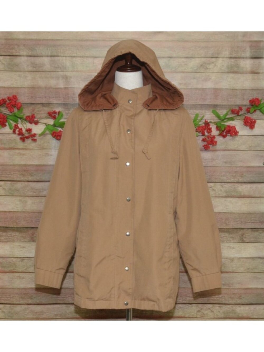 VTG London Fog Jacket Womens 10 Tan Brown Hooded Rain Coat Weatherwear Zip Liner